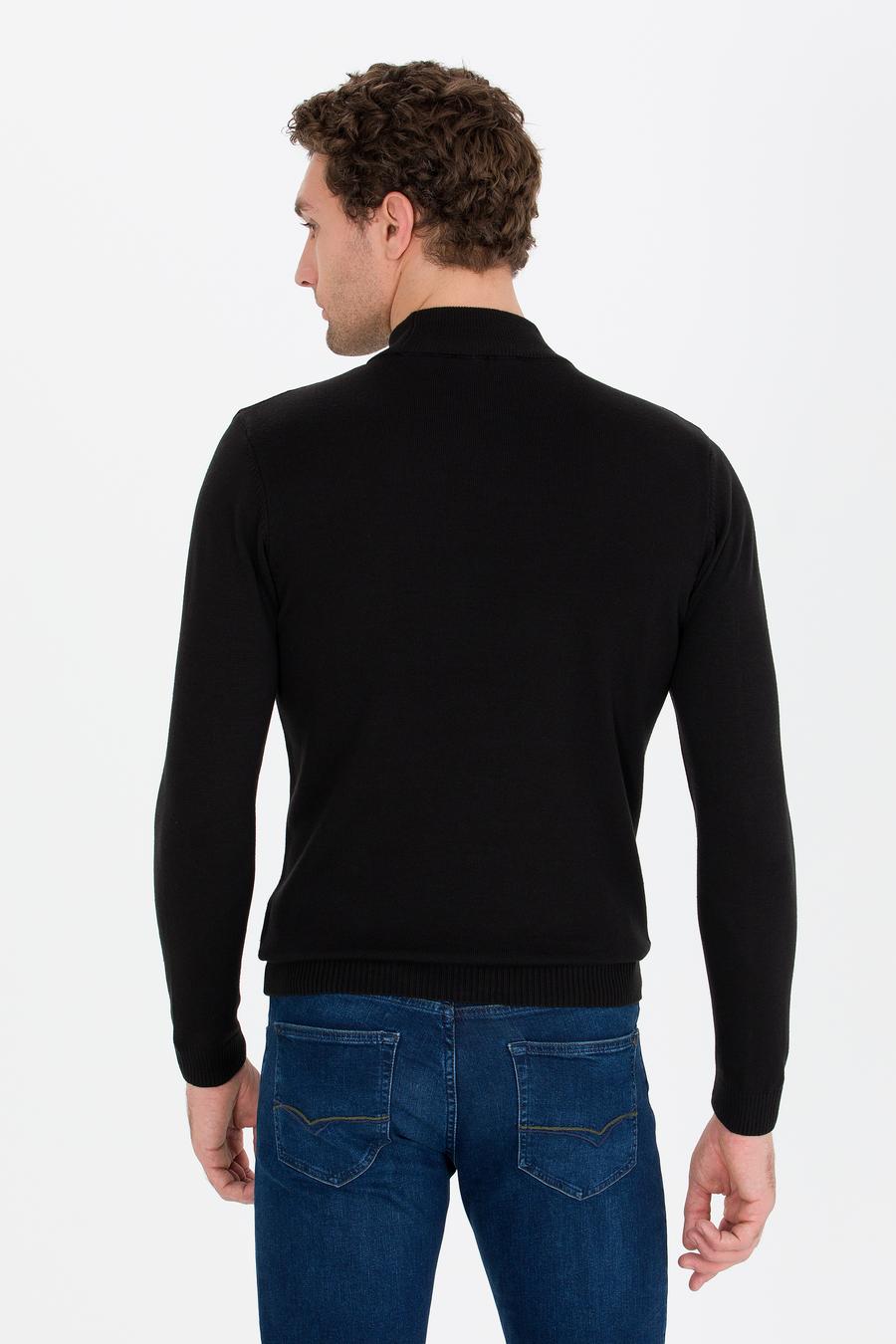 Siyah Slim Fit Yarım Balıkçı Basic Triko Kazak - 50257392013