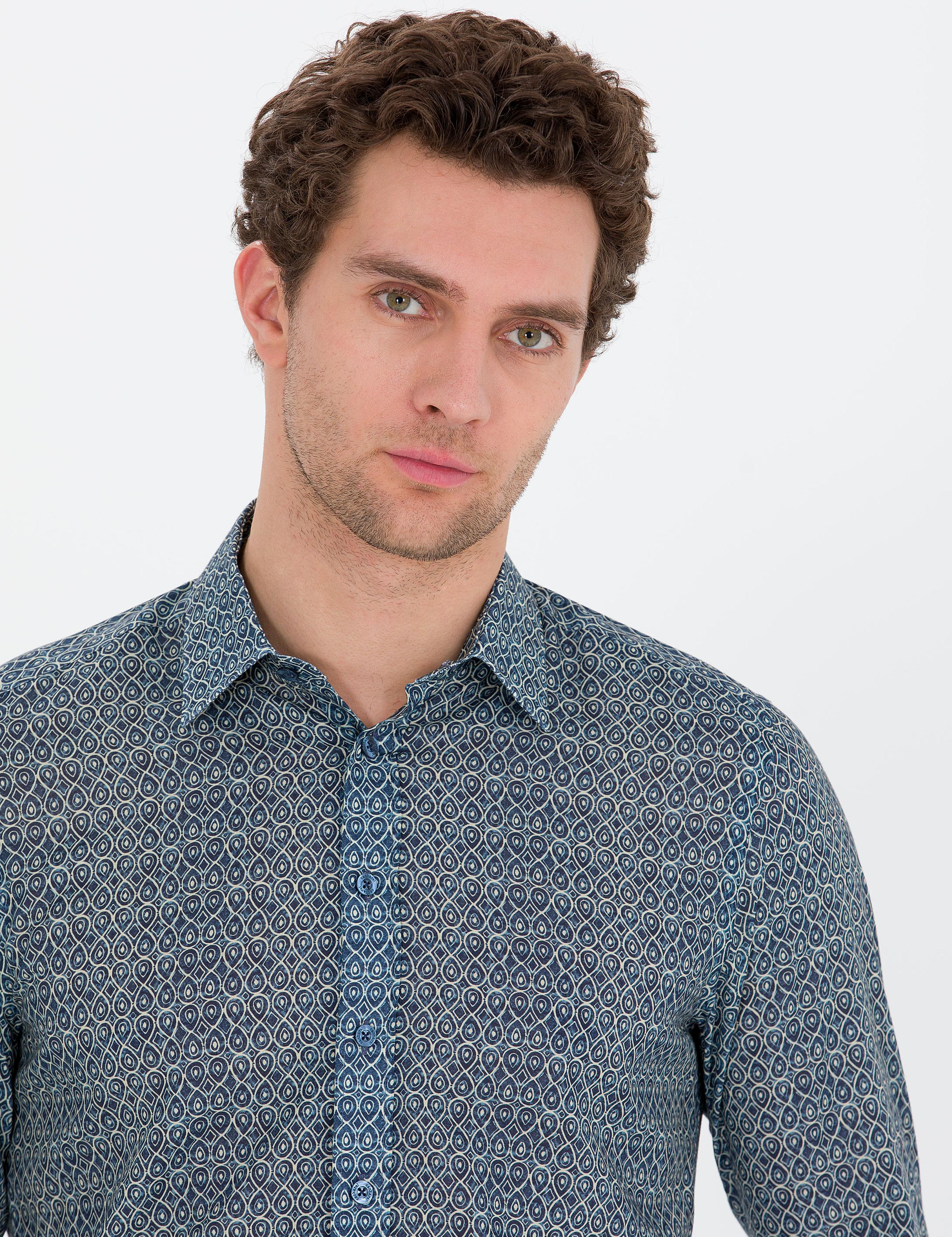 Petrol Slim Fit Uzun Kollu Gömlek - 50265454039