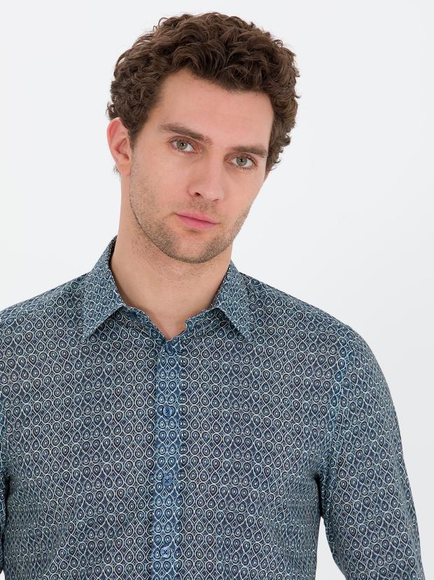 Petrol Slim Fit Uzun Kollu Gömlek