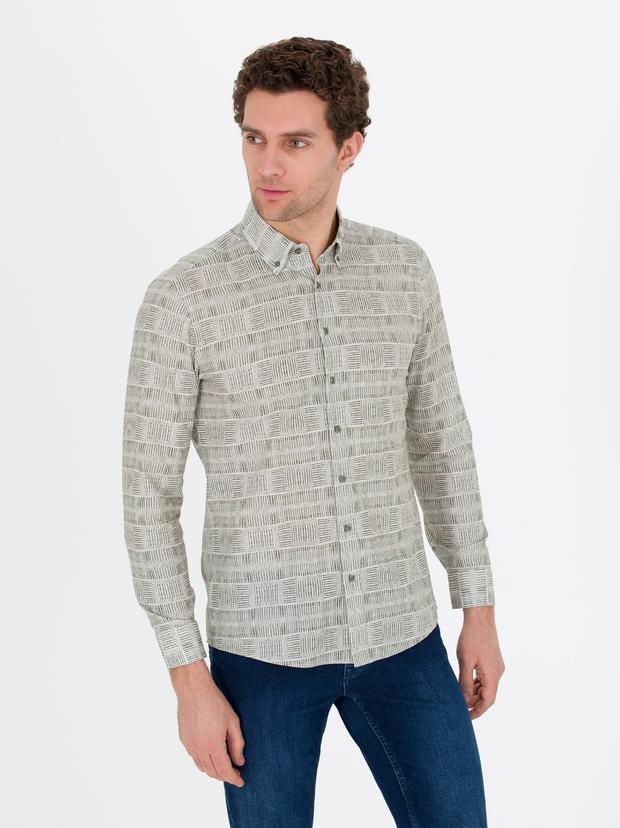 Haki Slim Fit Uzun Kollu Gömlek