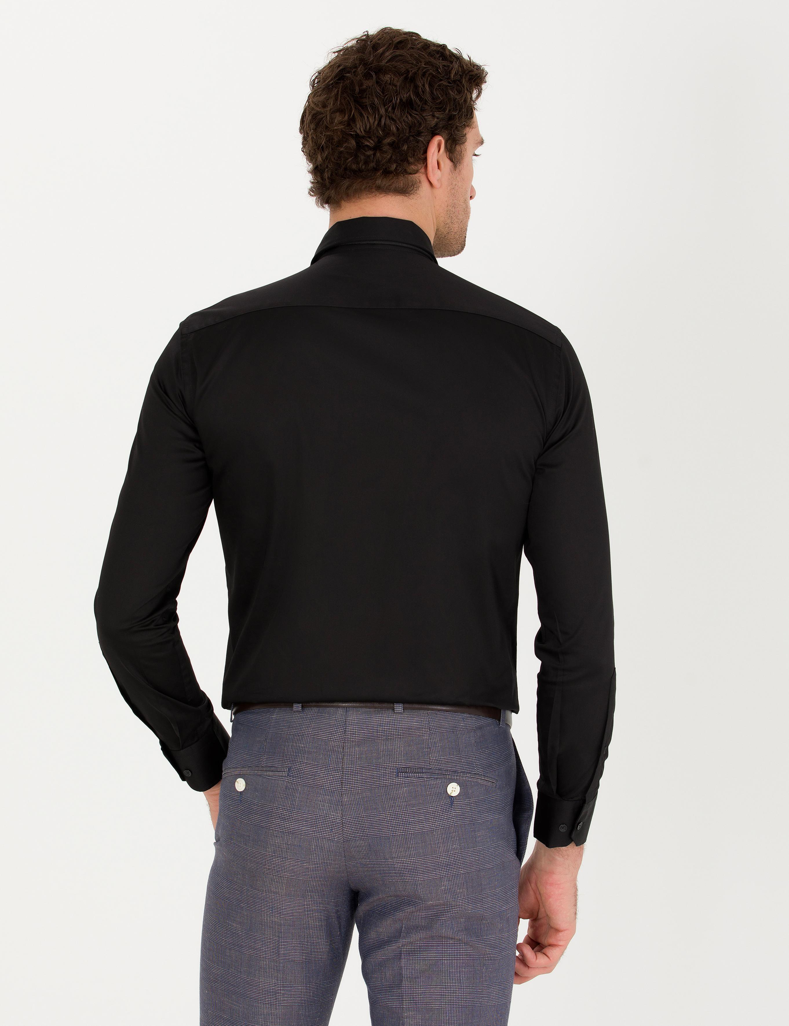 Siyah Slim Fit Uzun Kollu Basic Gömlek - 50268503072