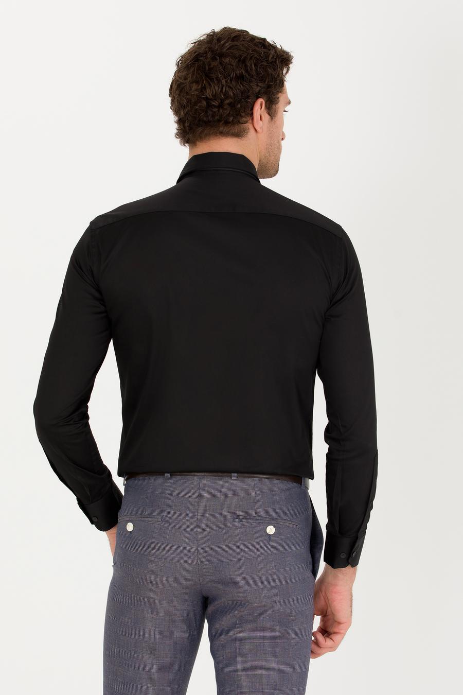 Siyah Slim Fit Uzun Kollu Basic Gömlek - 50268503072