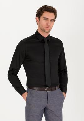 Siyah Slim Fit Uzun Kollu Basic Gömlek