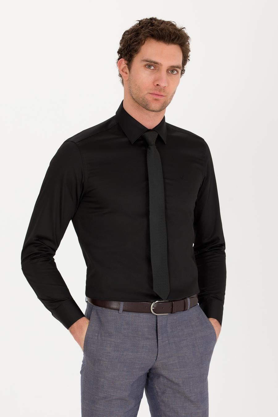 Siyah Slim Fit Uzun Kollu Basic Gömlek - 50268503072