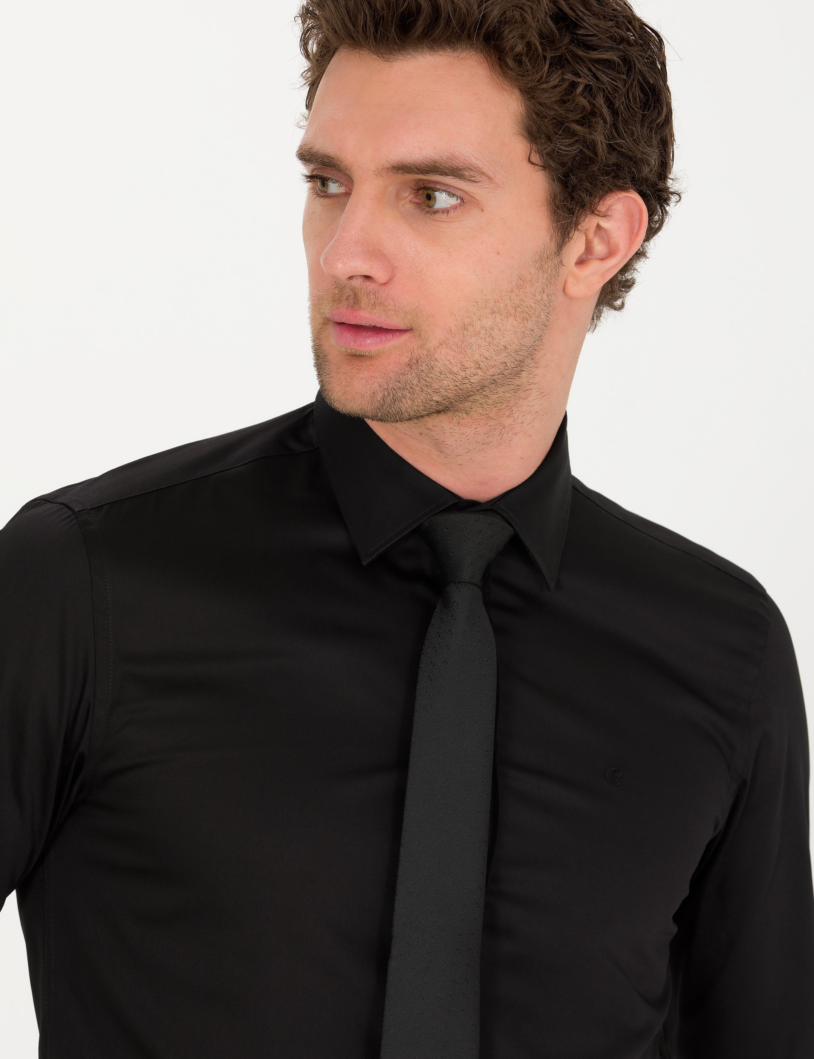 Siyah Slim Fit Uzun Kollu Basic Gömlek - 50268503072