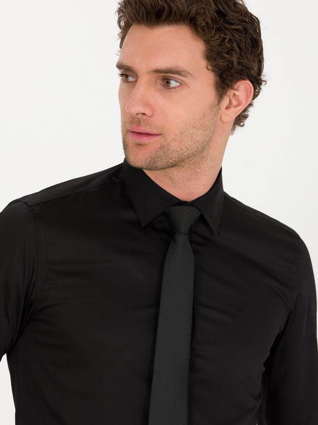 Siyah Slim Fit Uzun Kollu Basic Gömlek