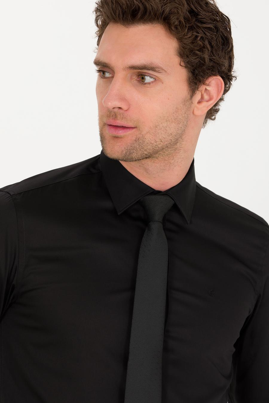 Siyah Slim Fit Uzun Kollu Basic Gömlek - 50268503072