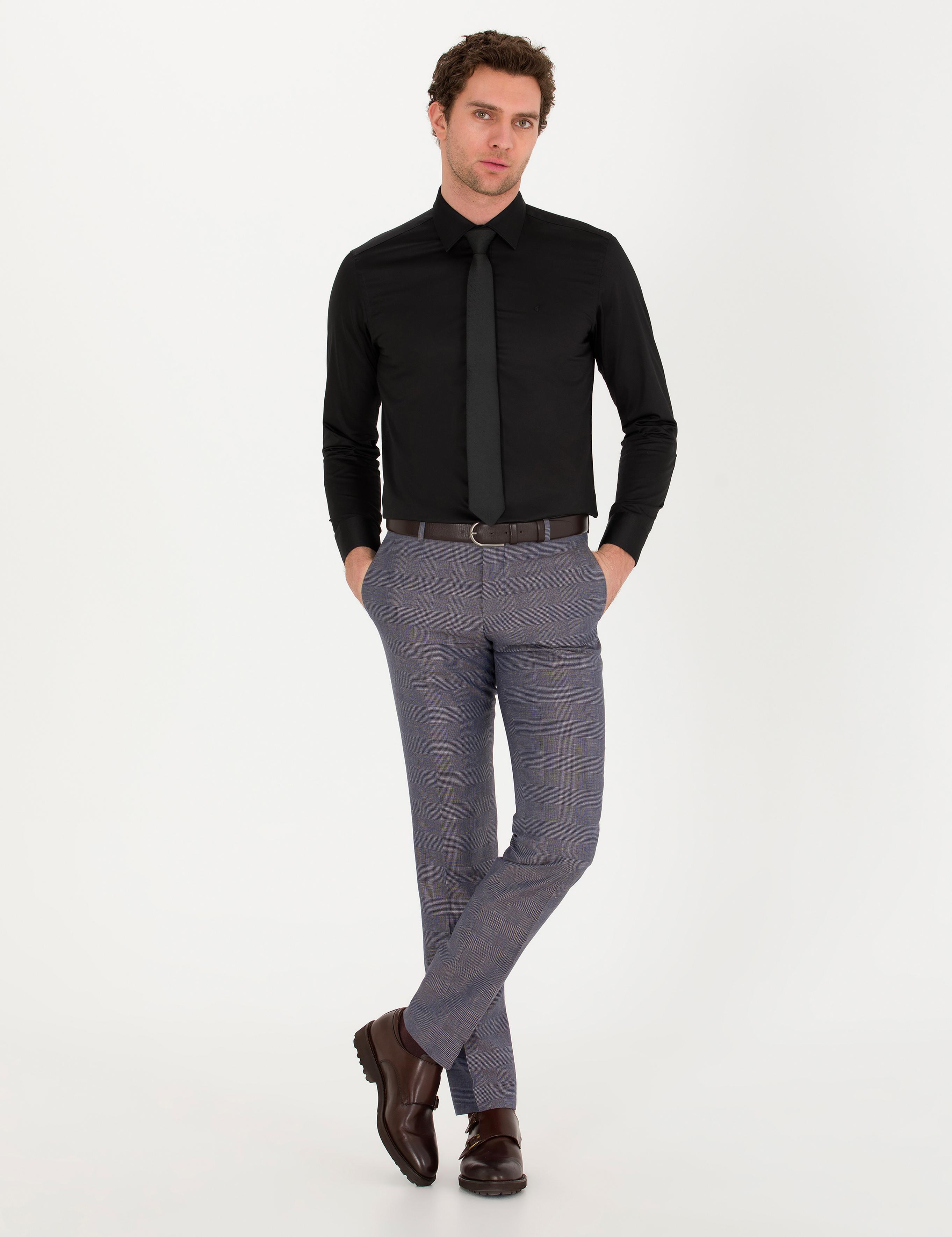 Siyah Slim Fit Uzun Kollu Basic Gömlek - 50268503072