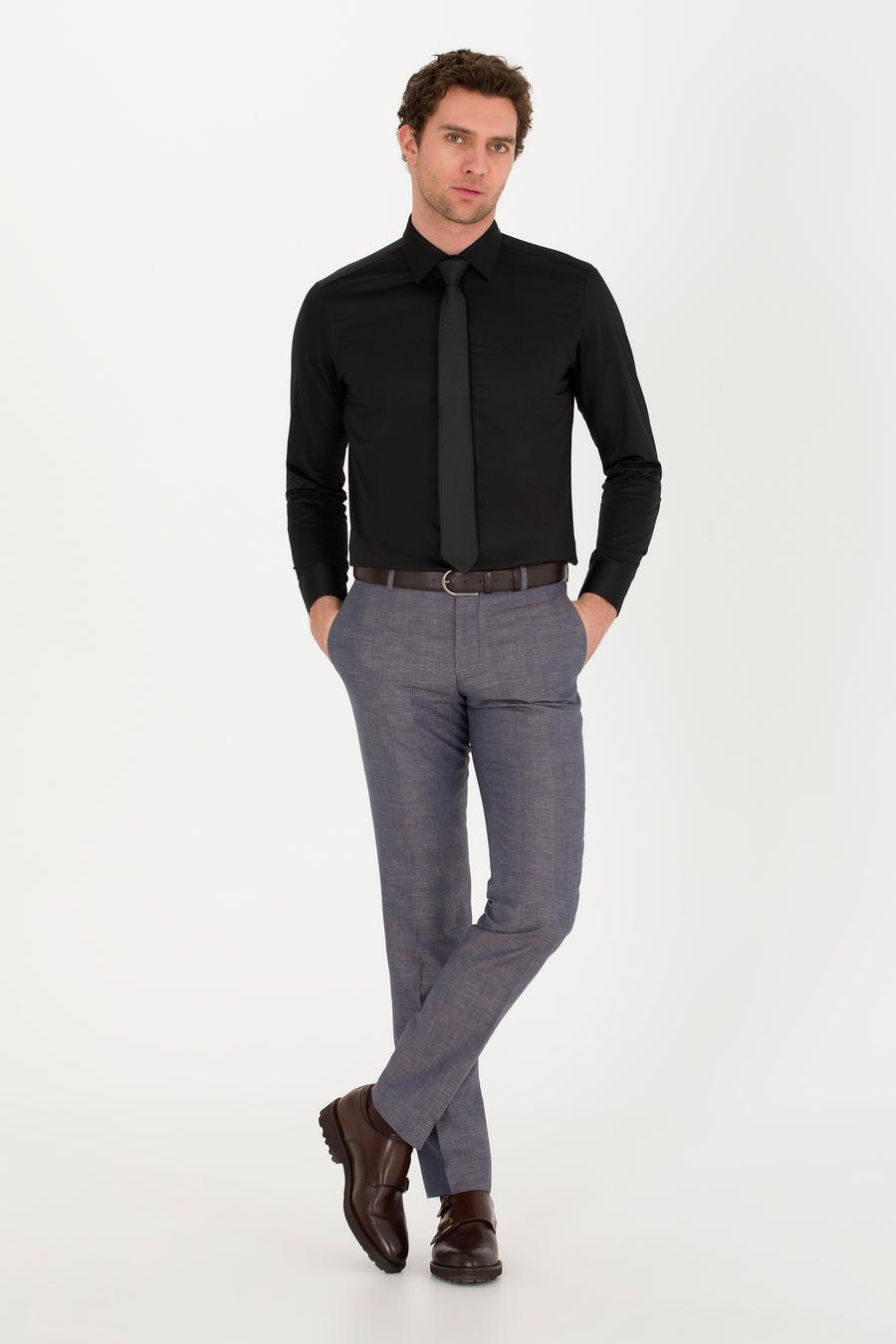 Siyah Slim Fit Uzun Kollu Basic Gömlek - 50268503072