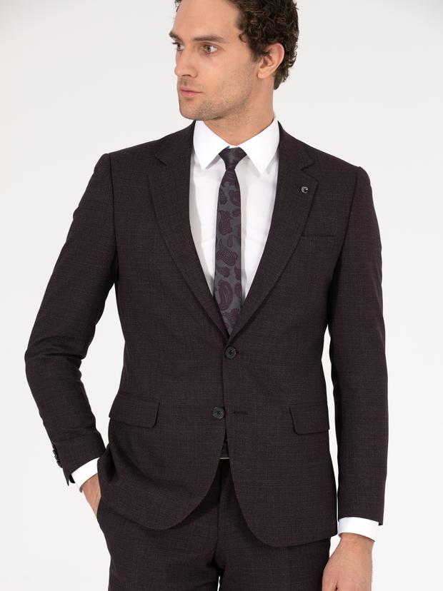 Bordo Slim Fit Takım Elbise