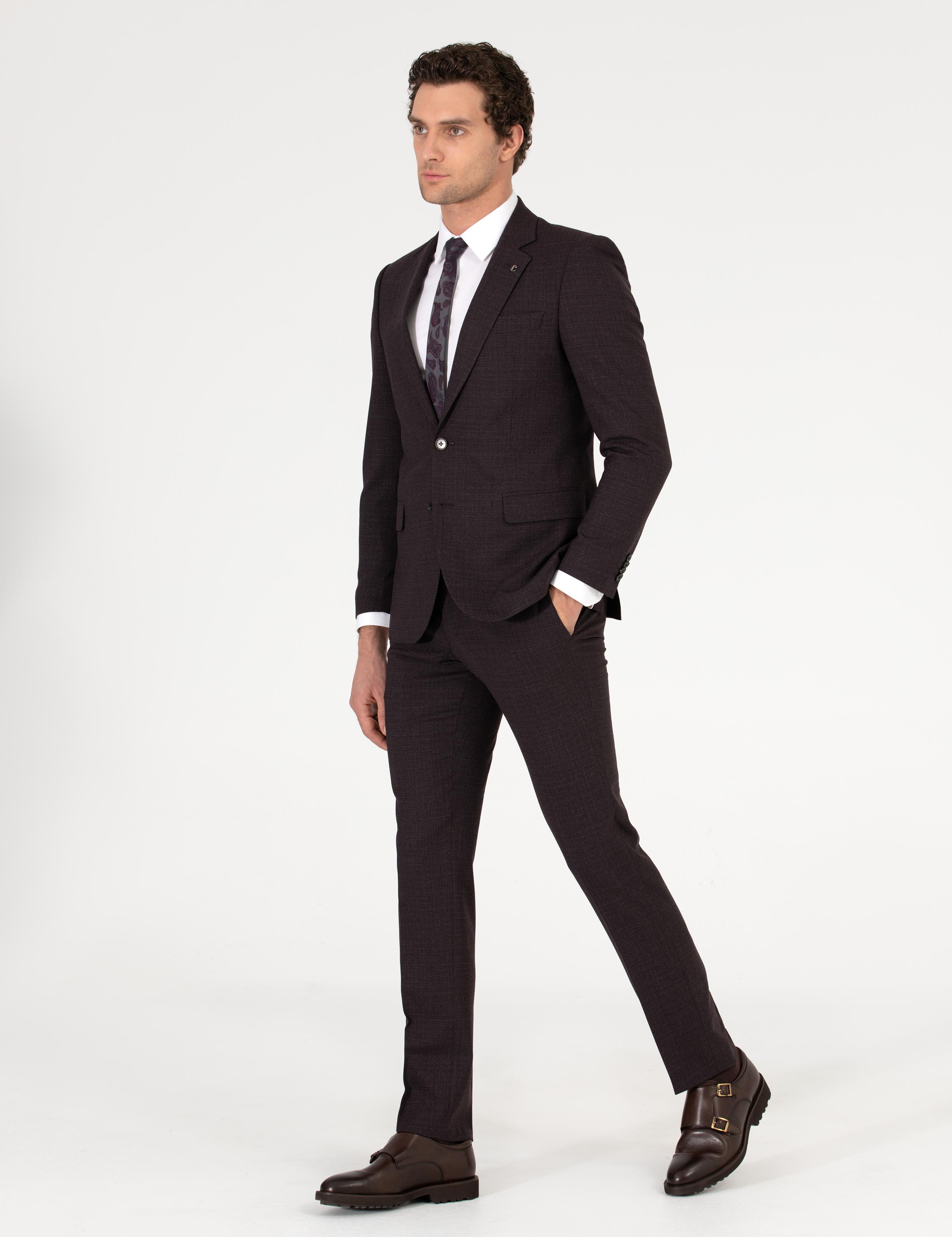 Bordo Slim Fit Takım Elbise - 50255906057