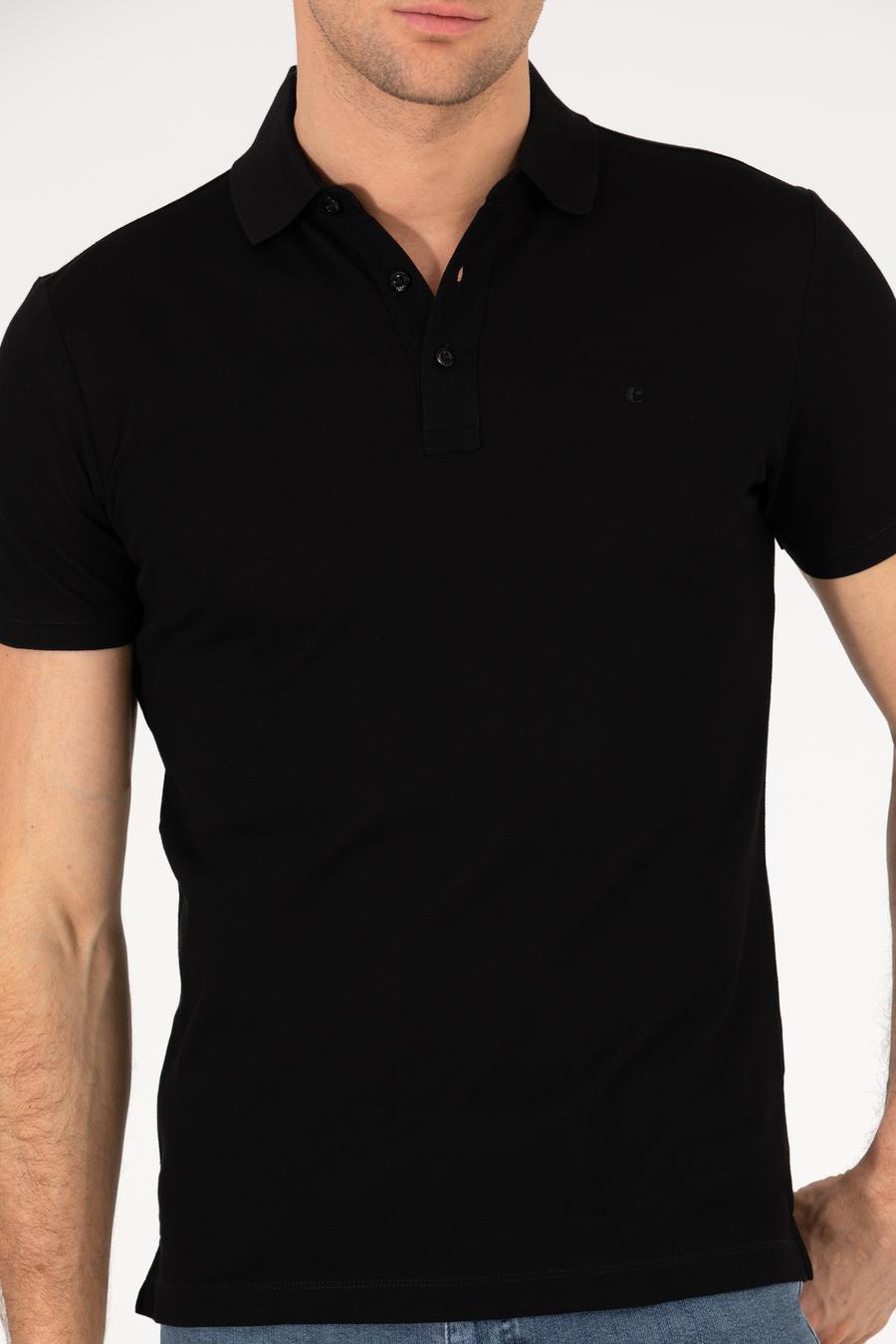 Siyah Polo Yaka Slim Fit Basic Merserize T-shirt - 50265364026