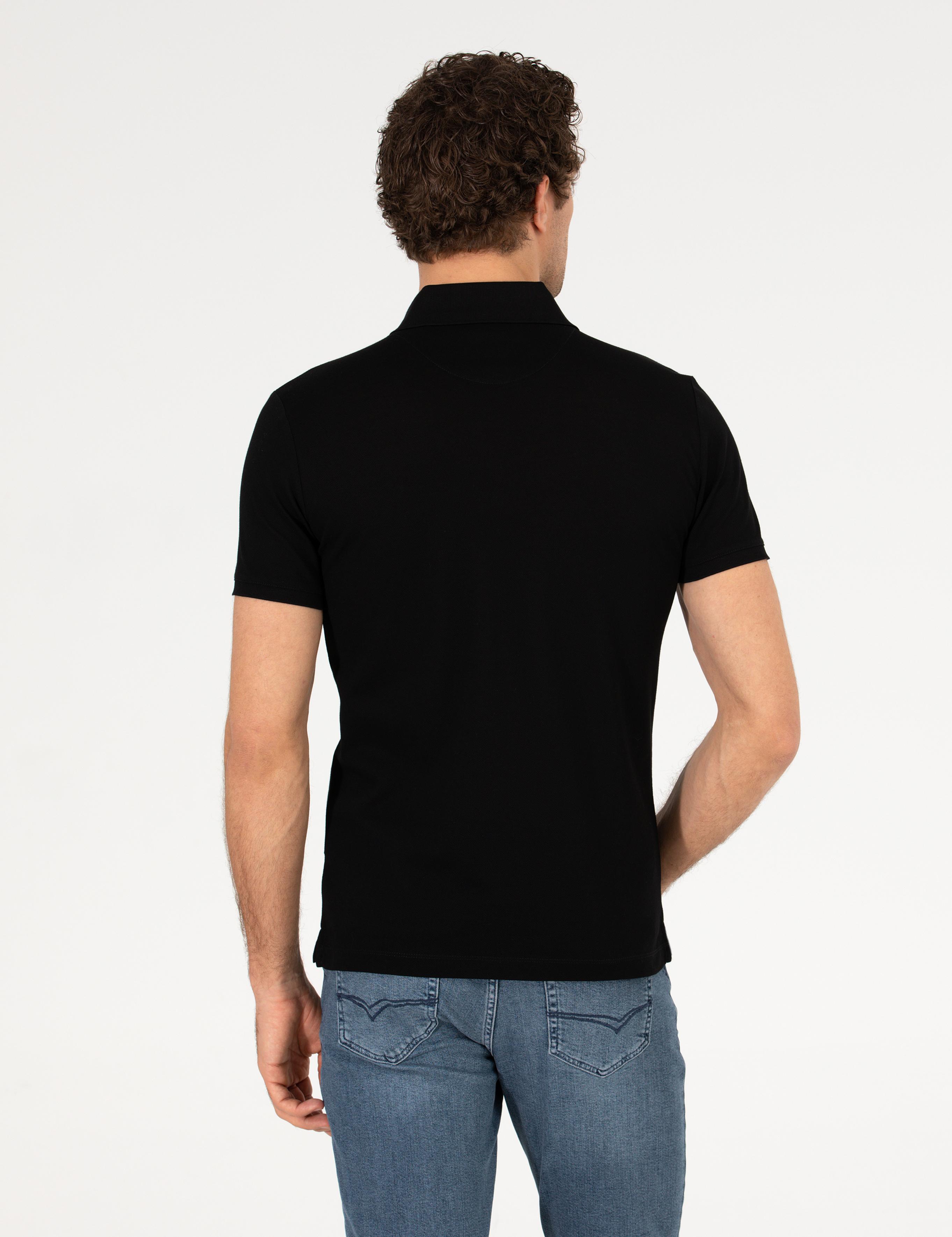 Siyah Polo Yaka Slim Fit Basic Merserize T-shirt - 50265364026