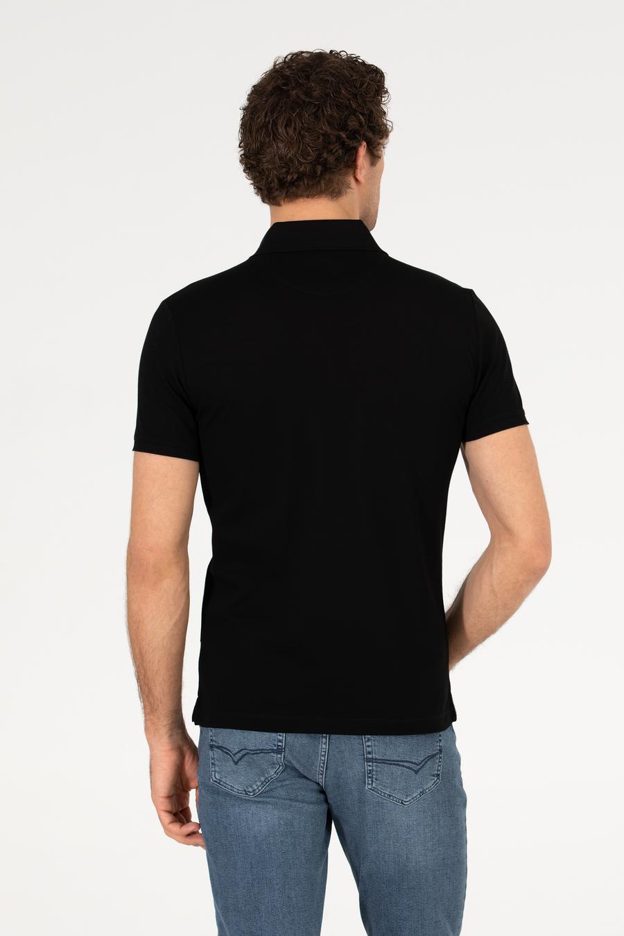 Siyah Polo Yaka Slim Fit Basic Merserize T-shirt - 50265364026