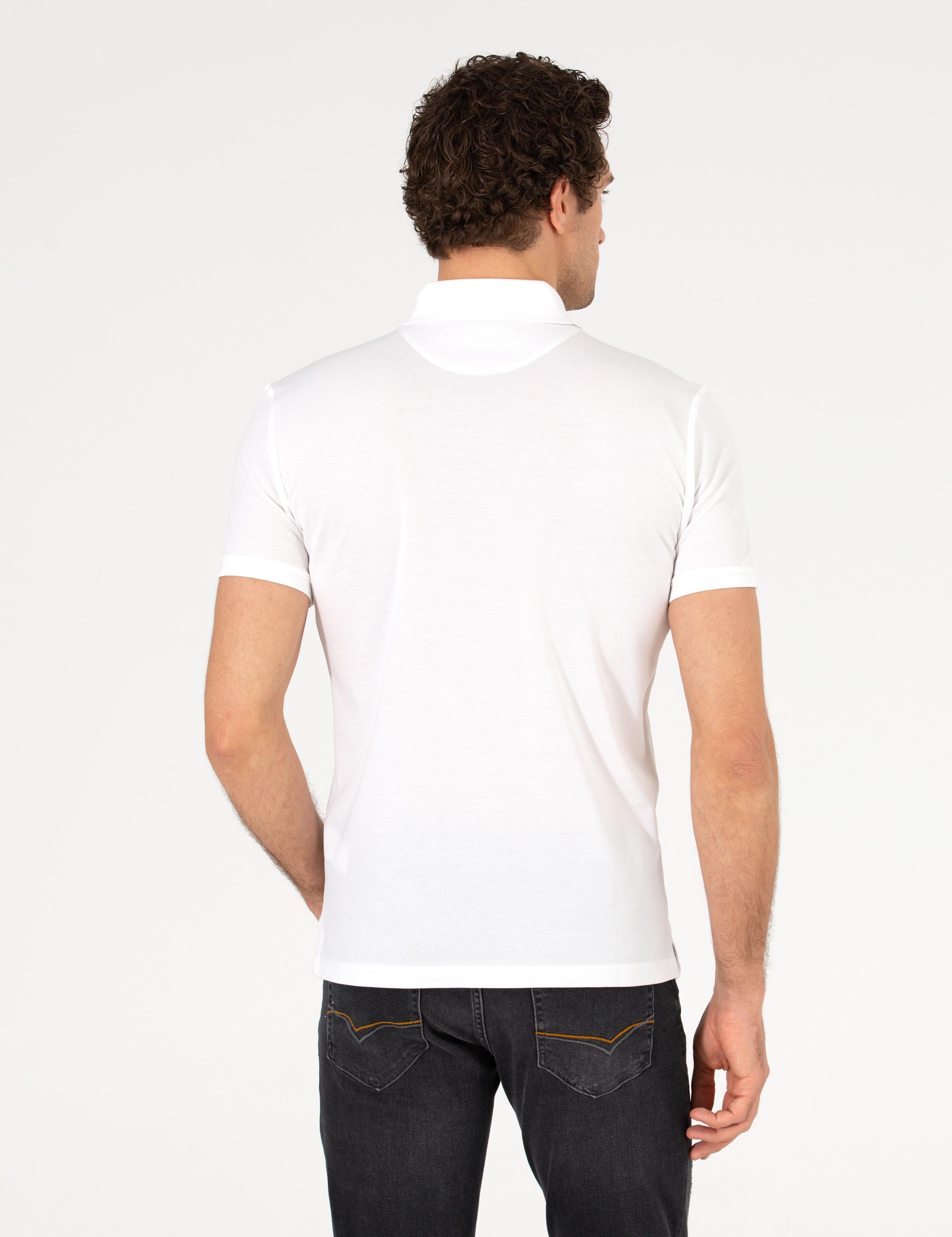 Beyaz Polo Yaka Slim Fit Basic Merserize T-shirt - 50265364046