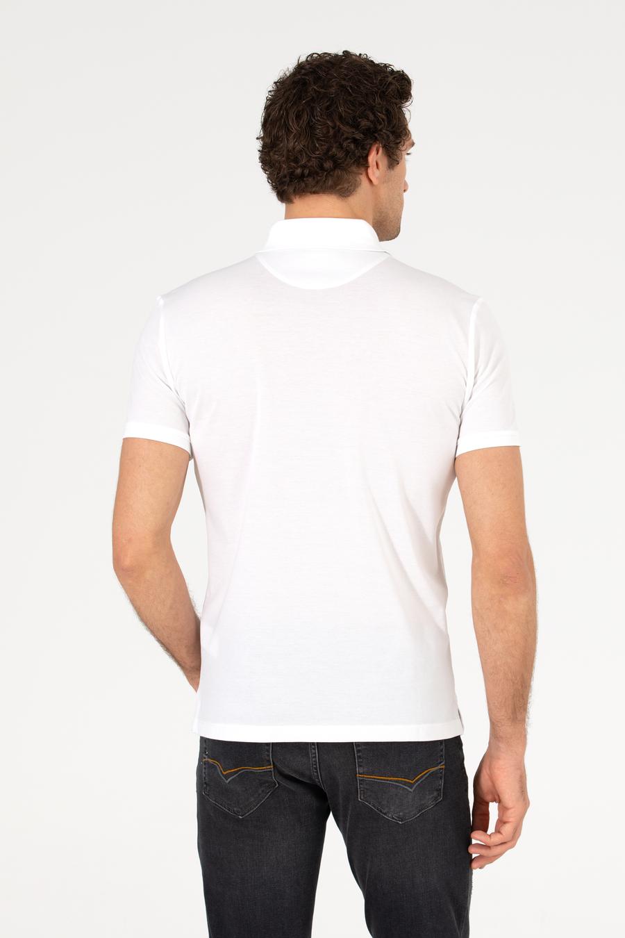 Beyaz Polo Yaka Slim Fit Basic Merserize T-shirt - 50265364046