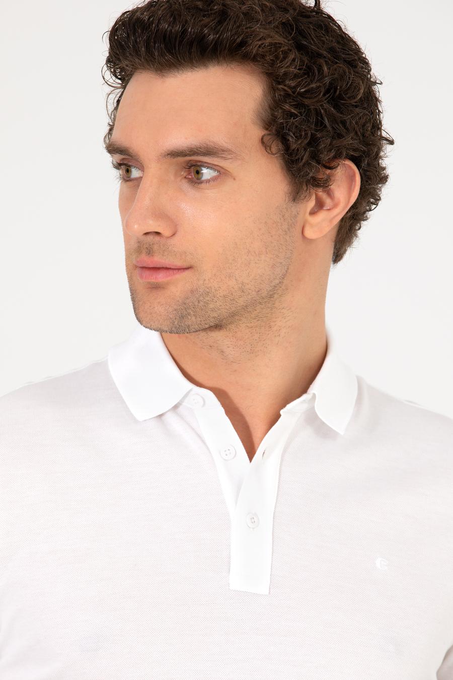 Beyaz Polo Yaka Slim Fit Basic Merserize T-shirt - 50265364046