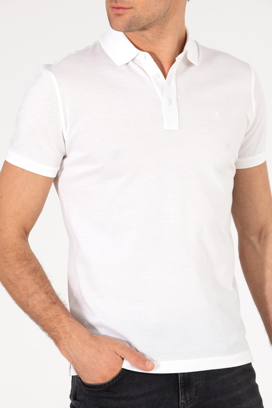 Beyaz Polo Yaka Slim Fit Basic Merserize T-shirt - 50265364046