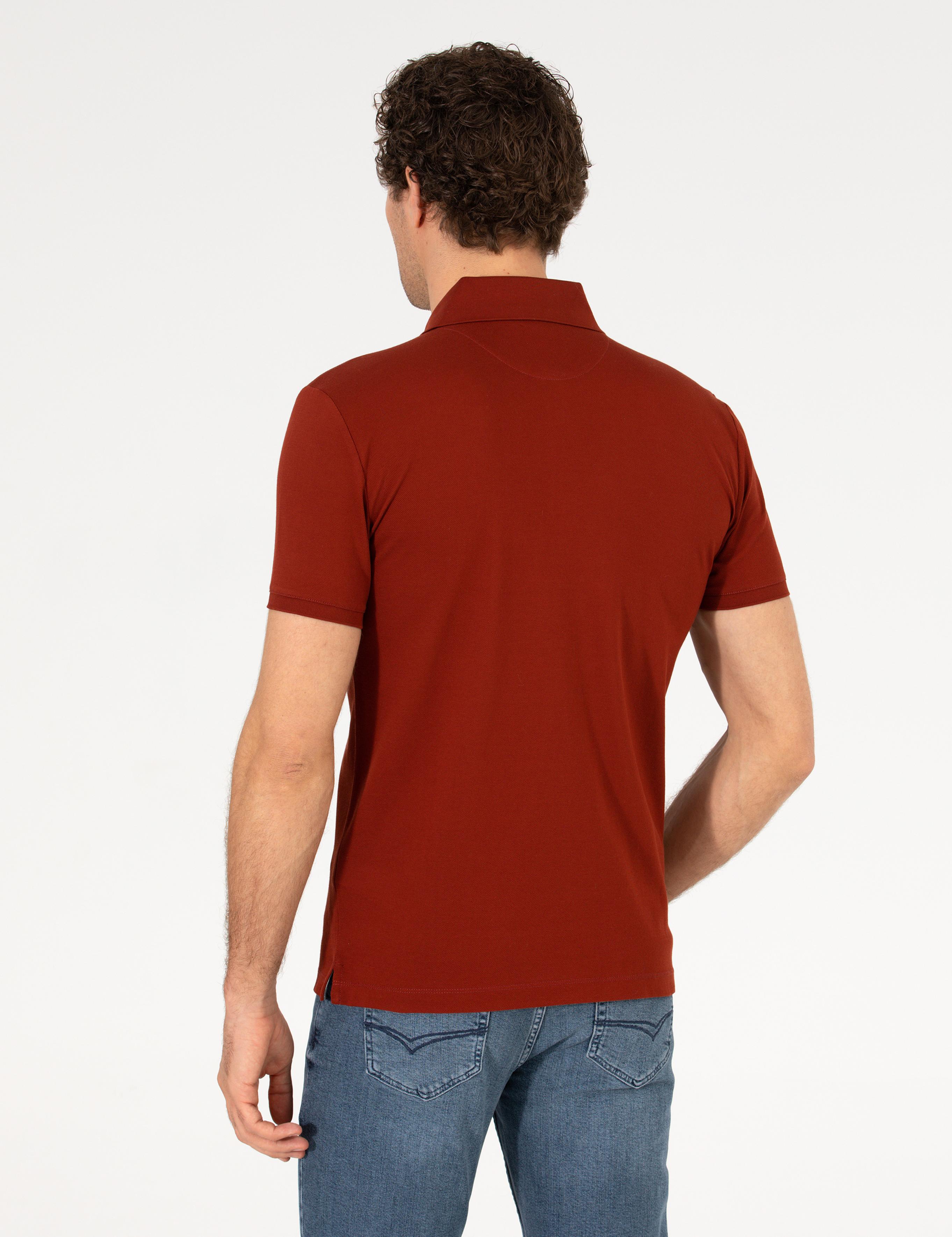 Kiremit Polo Yaka Slim Fit Basic Merserize T-shirt - 50265364056