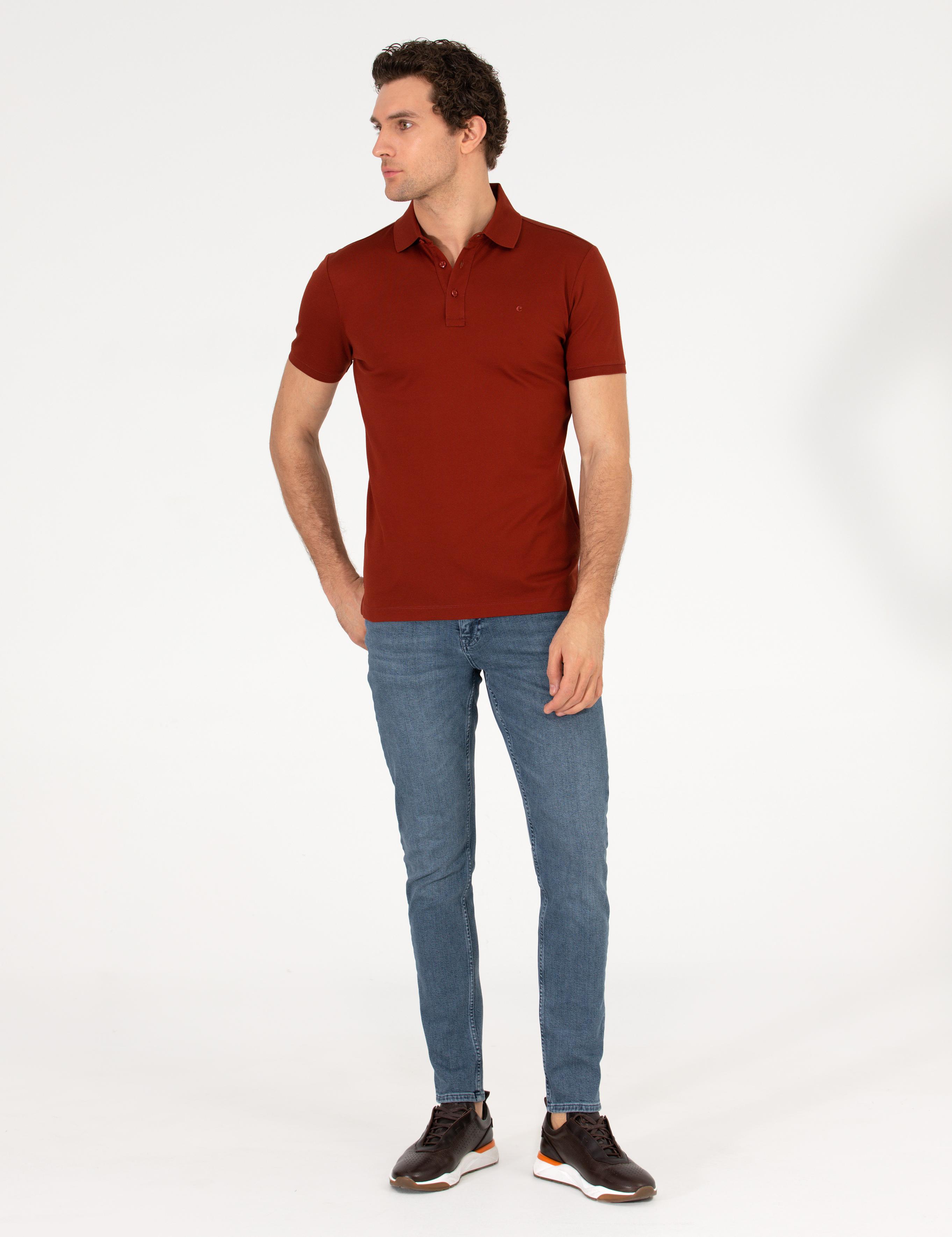 Kiremit Polo Yaka Slim Fit Basic Merserize T-shirt - 50265364056