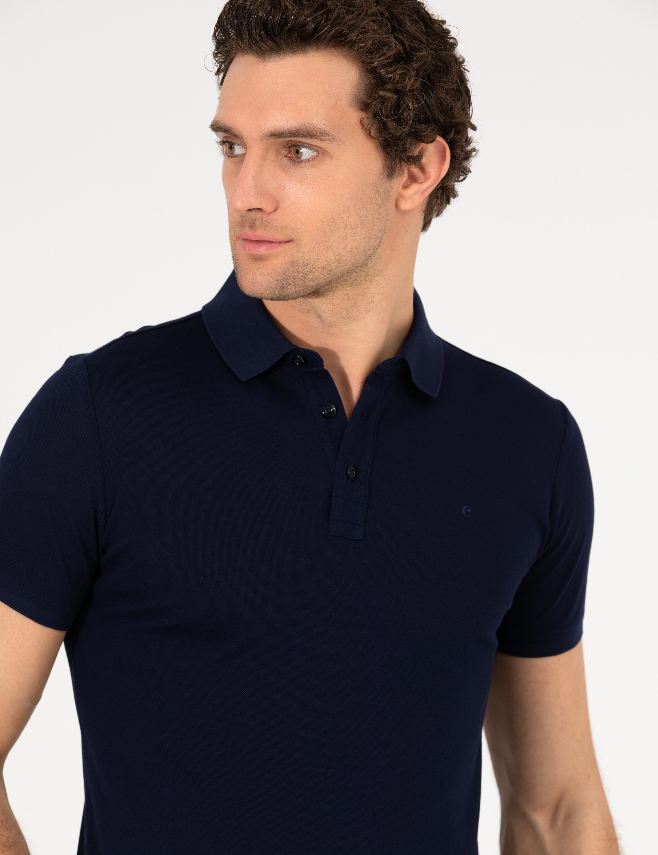 Lacivert Polo Yaka Slim Fit Basic Merserize T-shirt - 50265364066