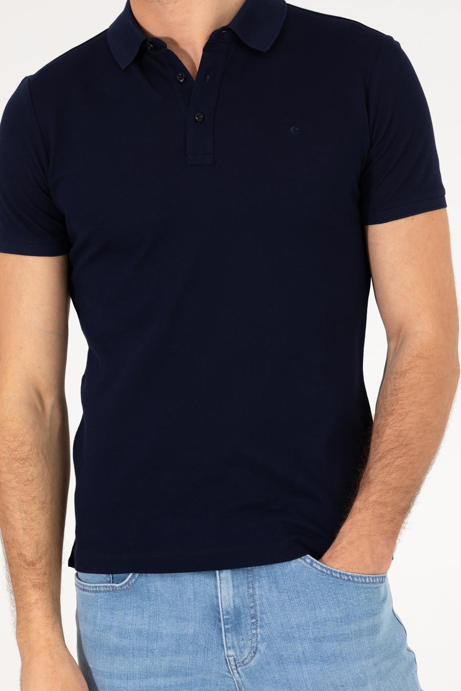 Lacivert Polo Yaka Slim Fit Basic Merserize T-shirt - 50265364066