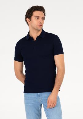 Lacivert Polo Yaka Slim Fit Basic Merserize T-shirt