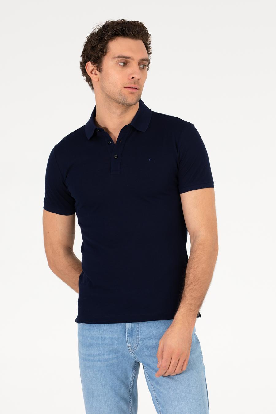 Lacivert Polo Yaka Slim Fit Basic Merserize T-shirt - 50265364066