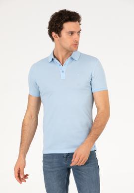 Buz Mavisi Polo Yaka Slim Fit Basic Merserize T-shirt