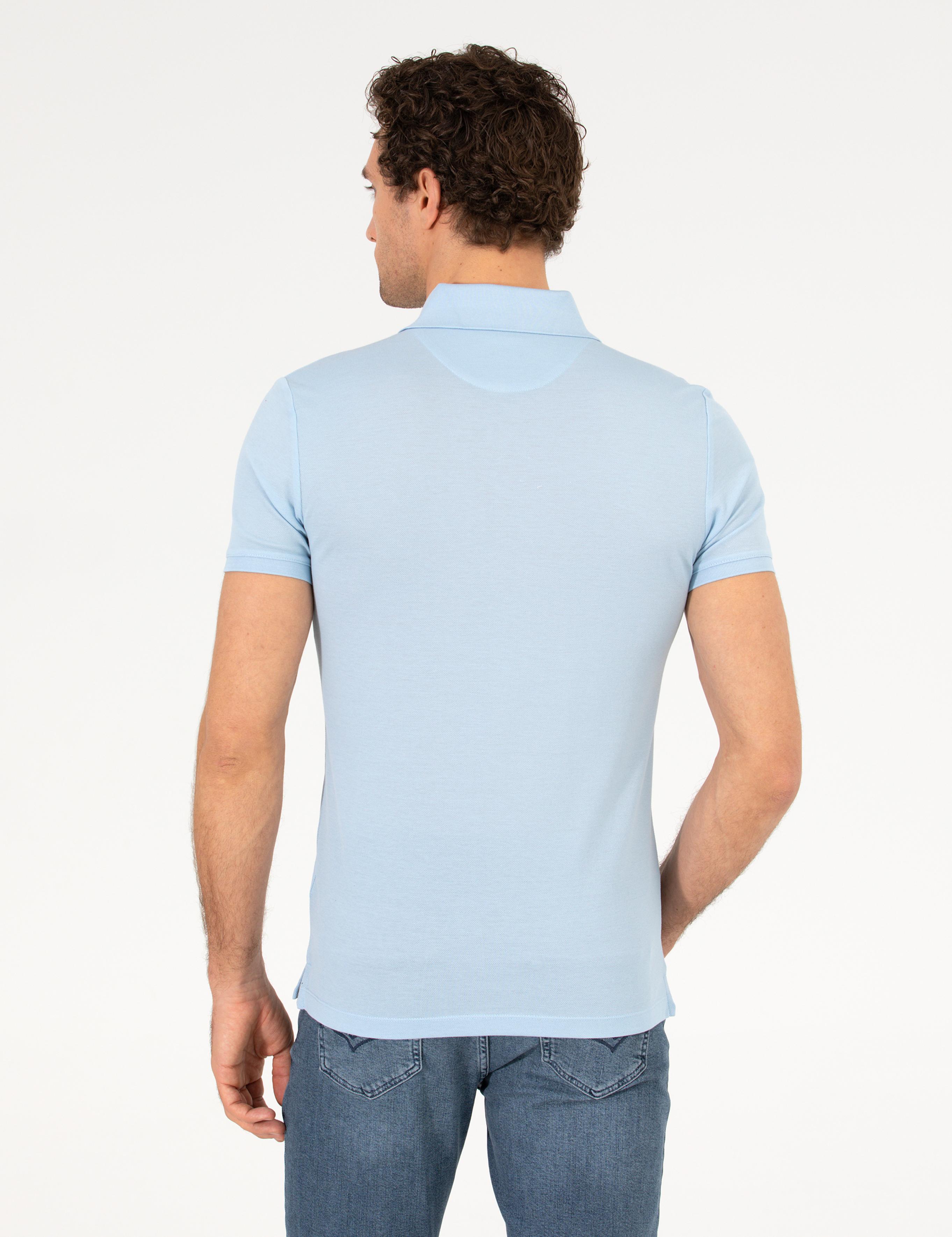 Buz Mavisi Polo Yaka Slim Fit Basic Merserize T-shirt - 50265364076