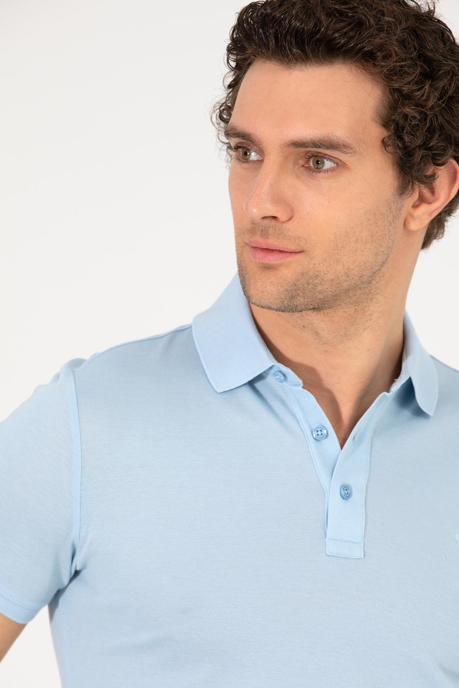 Buz Mavisi Polo Yaka Slim Fit Basic Merserize T-shirt - 50265364076