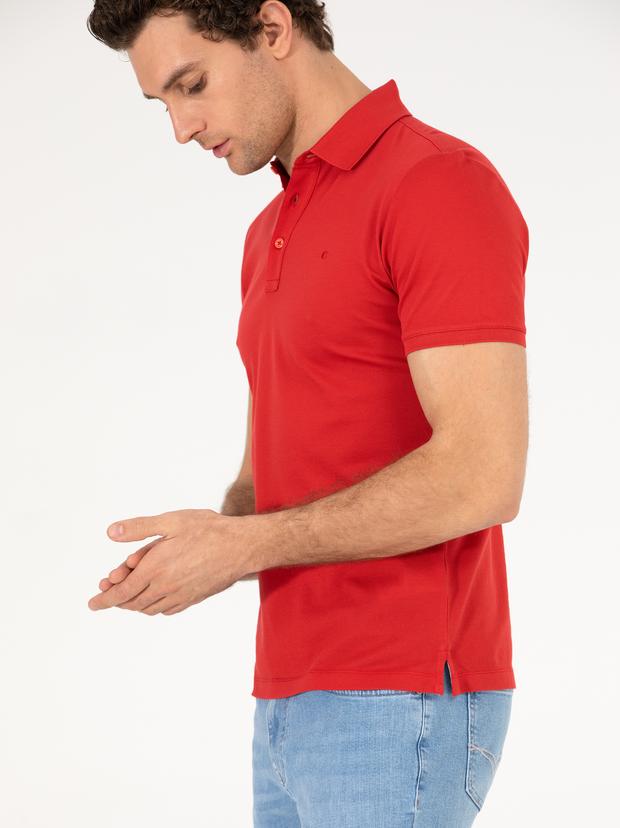 Nar Çiçeği Polo Yaka Slim Fit Basic Merserize T-shirt