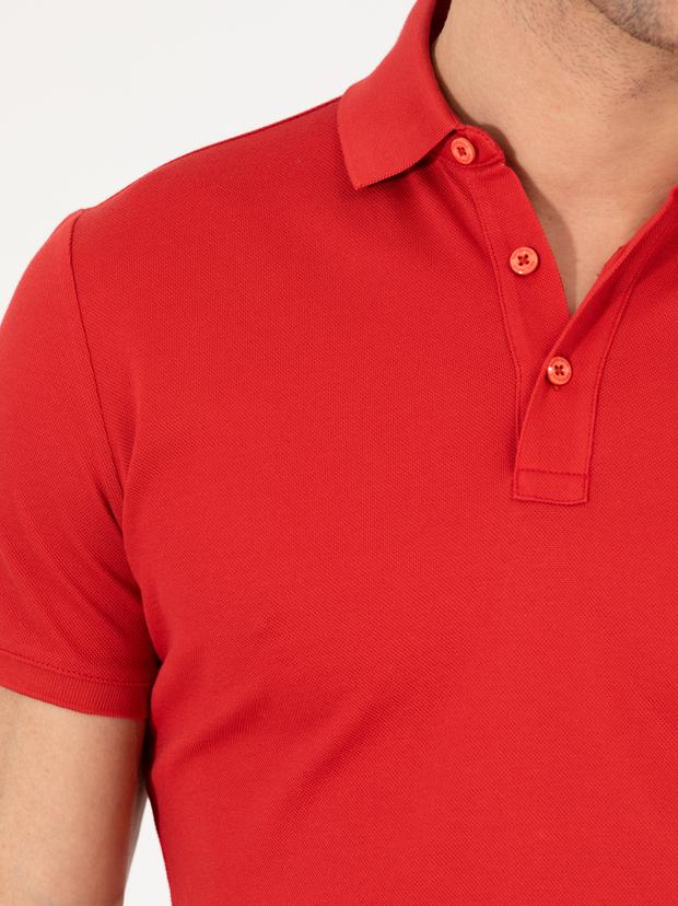 Nar Çiçeği Polo Yaka Slim Fit Basic Merserize T-shirt