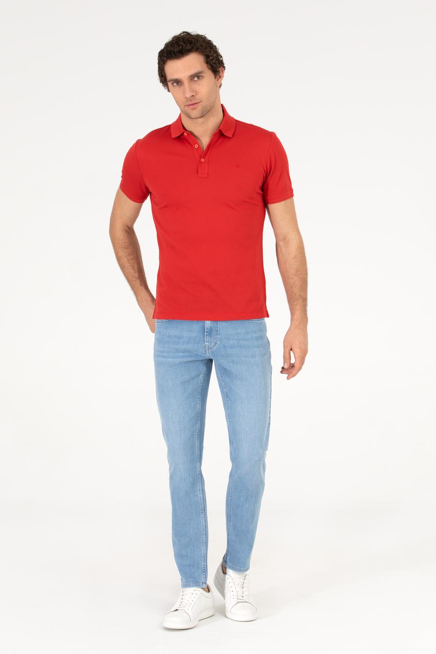 Nar Çiçeği Polo Yaka Slim Fit Basic Merserize T-shirt - 50265364096