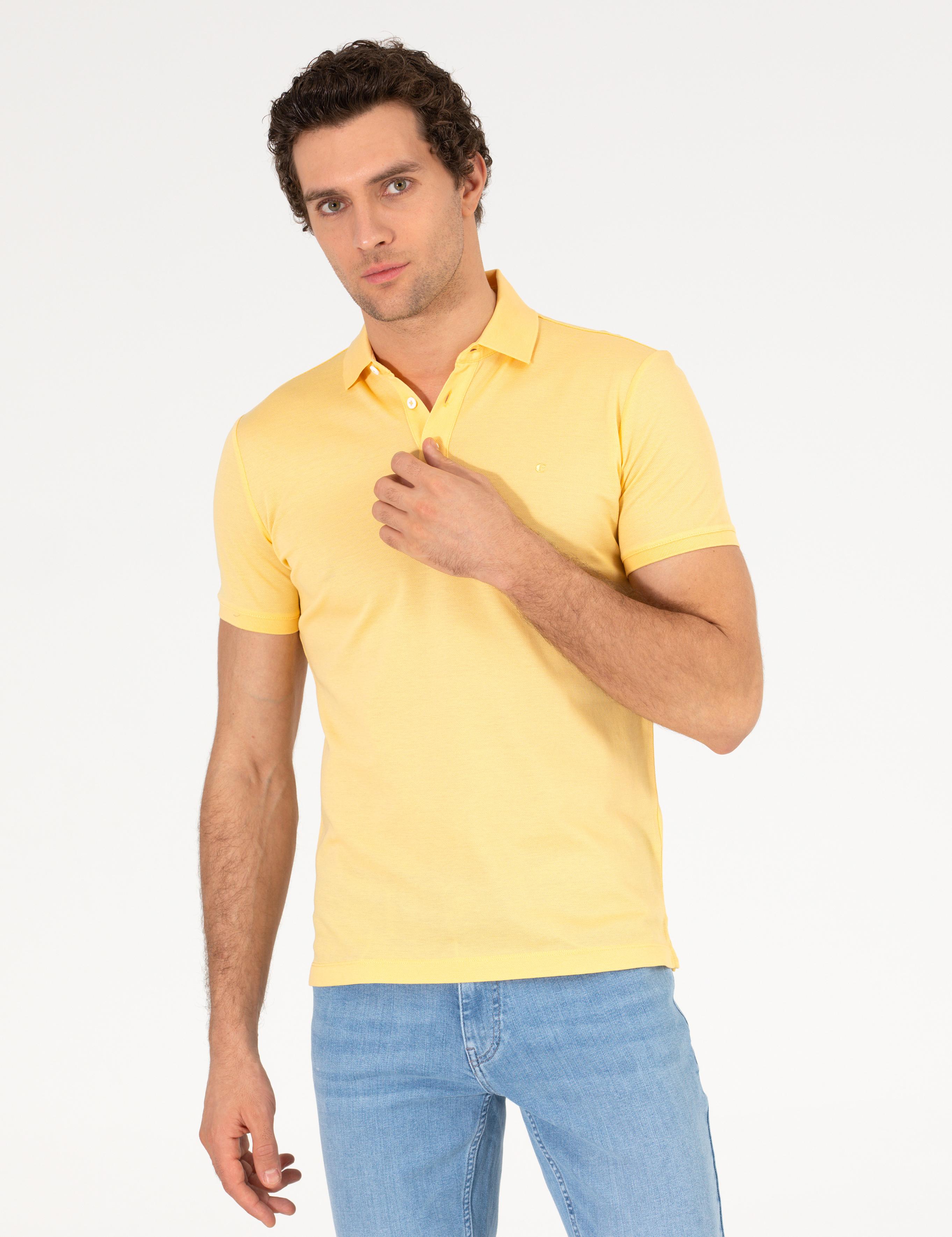 Açık Sarı Polo Yaka Slim Fit Basic Merserize T-shirt - 50265364140