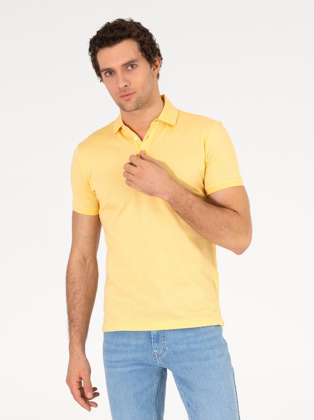 Açık Sarı Polo Yaka Slim Fit Basic Merserize T-shirt