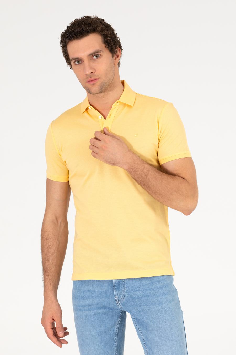 Açık Sarı Polo Yaka Slim Fit Basic Merserize T-shirt - 50265364140