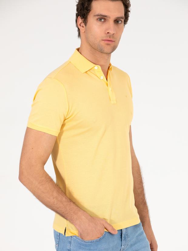 Açık Sarı Polo Yaka Slim Fit Basic Merserize T-shirt