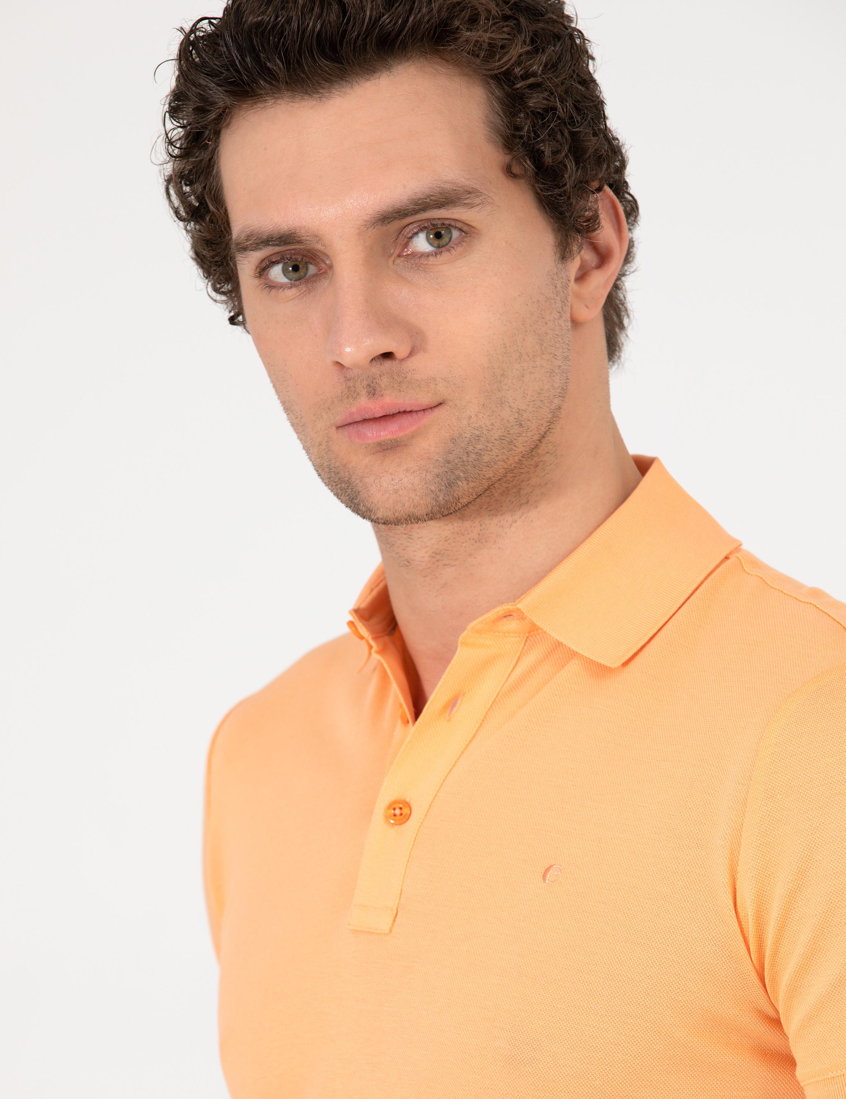 Turuncu Polo Yaka Slim Fit Basic Merserize T-shirt - 50265364196