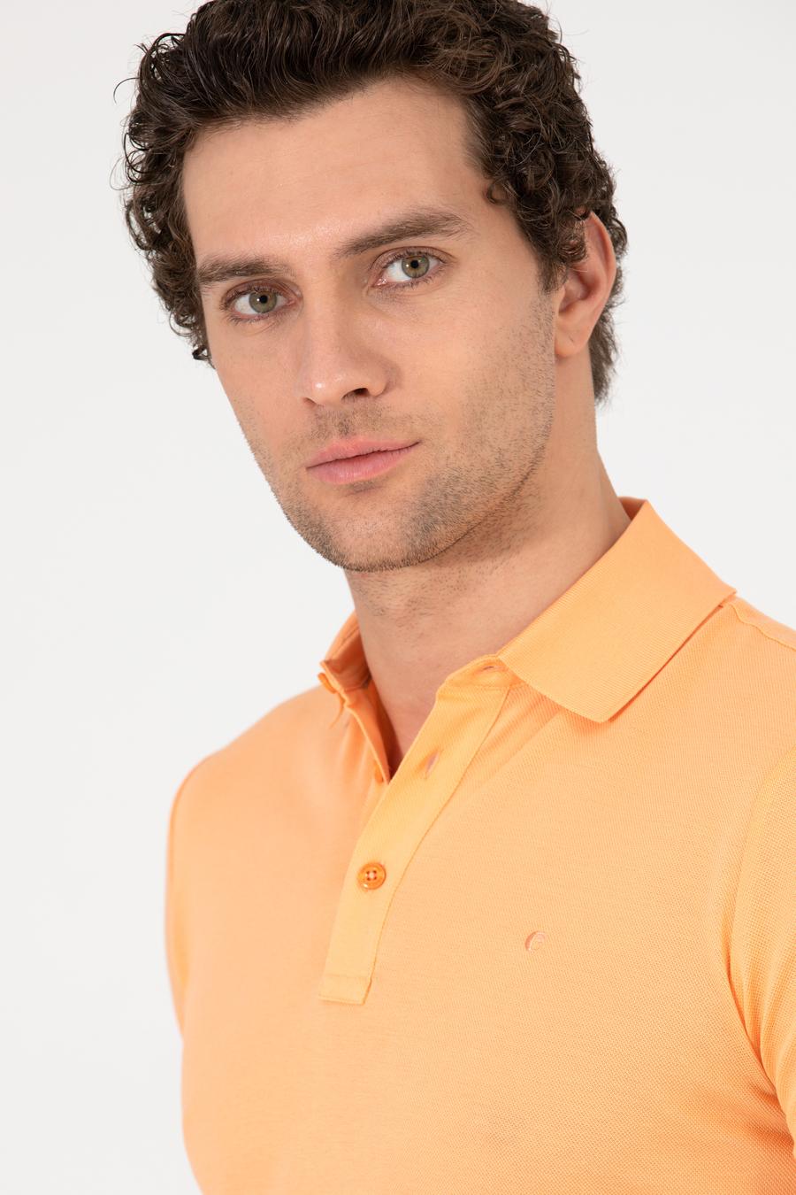 Turuncu Polo Yaka Slim Fit Basic Merserize T-shirt - 50265364196