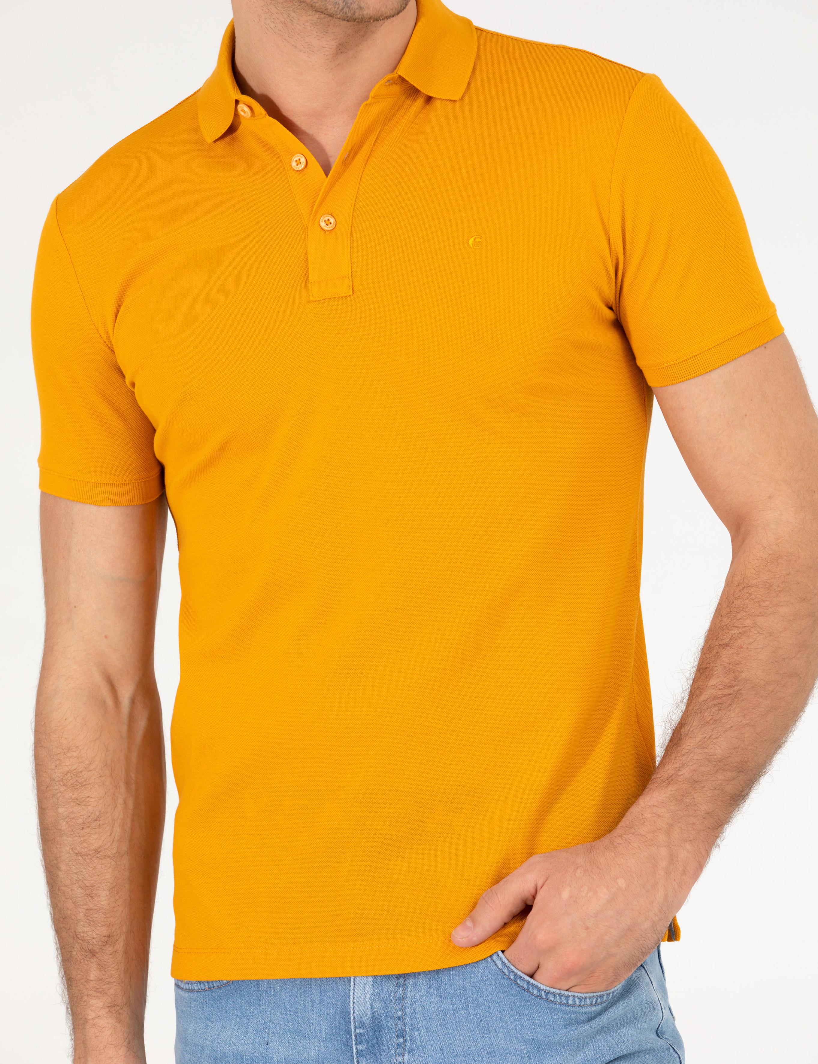Koyu Sarı Polo Yaka Slim Fit Basic Merserize T-shirt - 50265364036