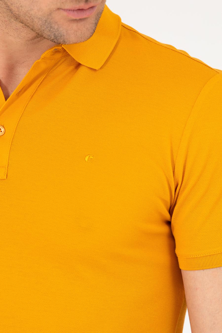 Koyu Sarı Polo Yaka Slim Fit Basic Merserize T-shirt - 50265364036