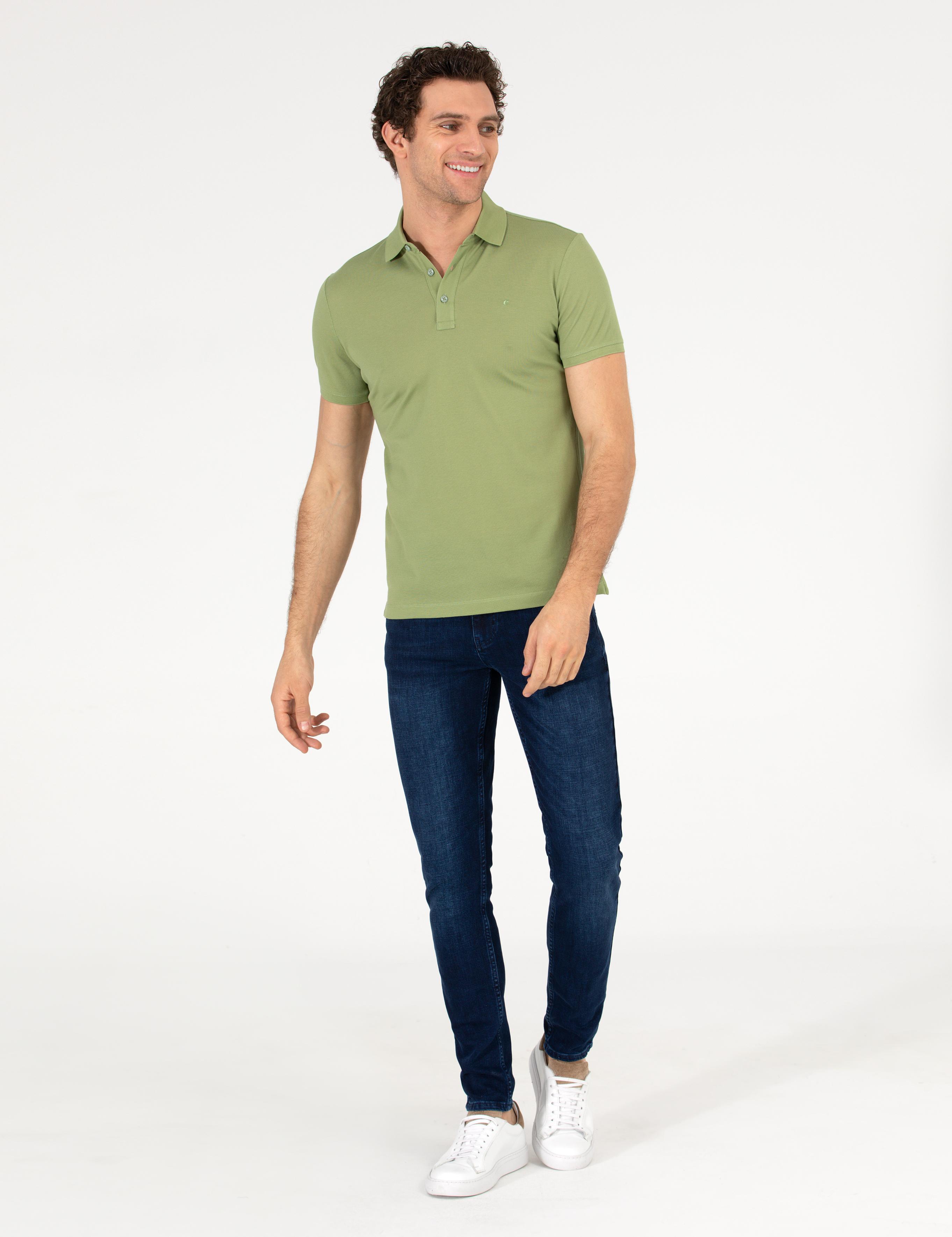 Açık Yeşil Polo Yaka Slim Fit Basic Merserize T-shirt - 50265364112