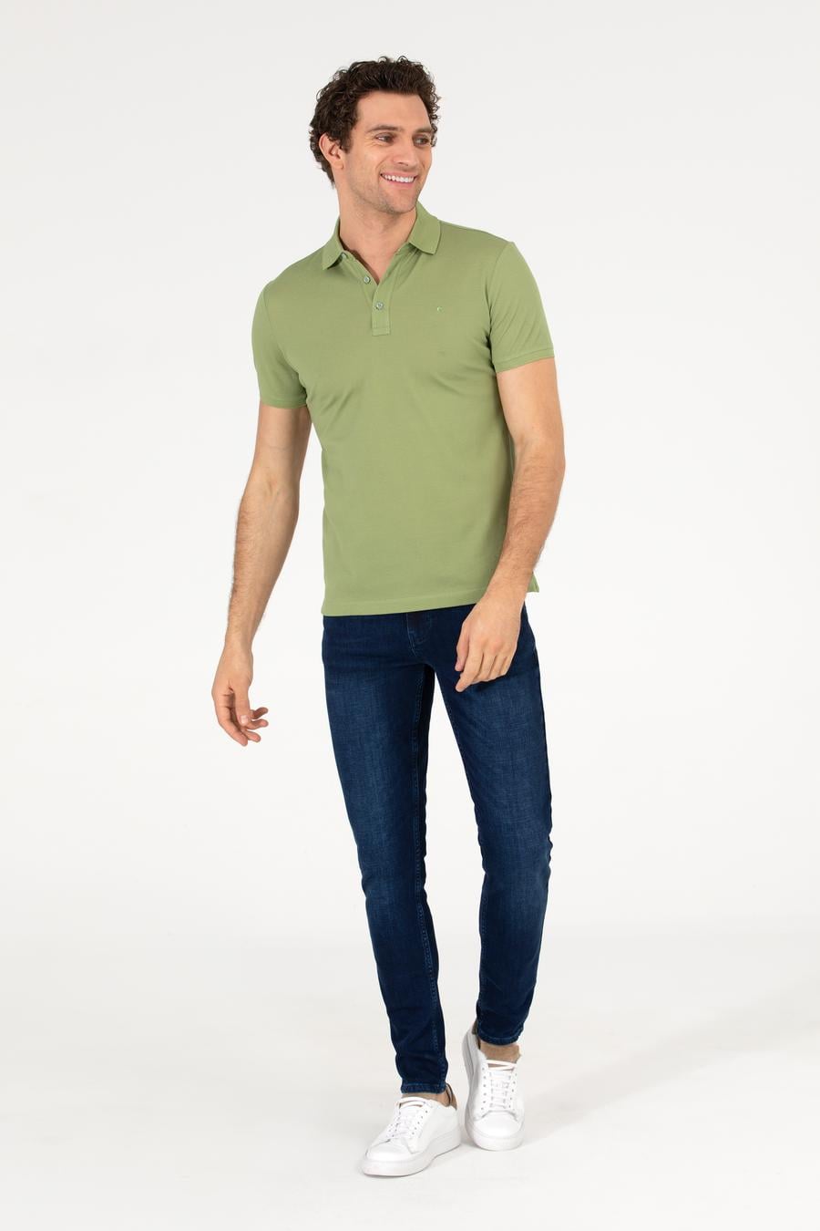 Açık Yeşil Polo Yaka Slim Fit Basic Merserize T-shirt - 50265364112