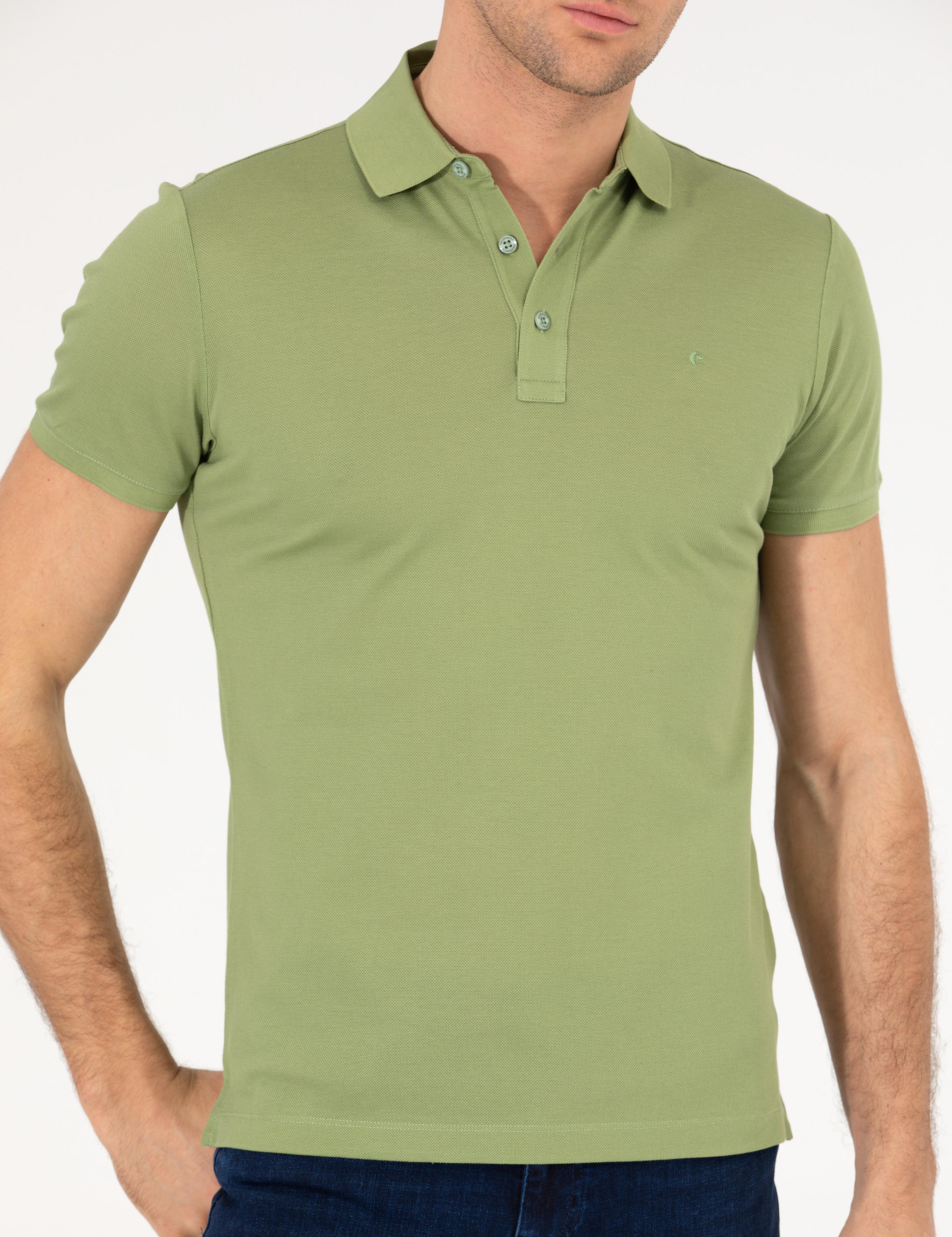 Açık Yeşil Polo Yaka Slim Fit Basic Merserize T-shirt - 50265364112