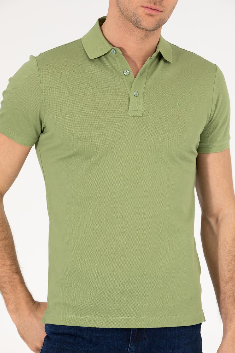 Açık Yeşil Polo Yaka Slim Fit Basic Merserize T-shirt - 50265364112