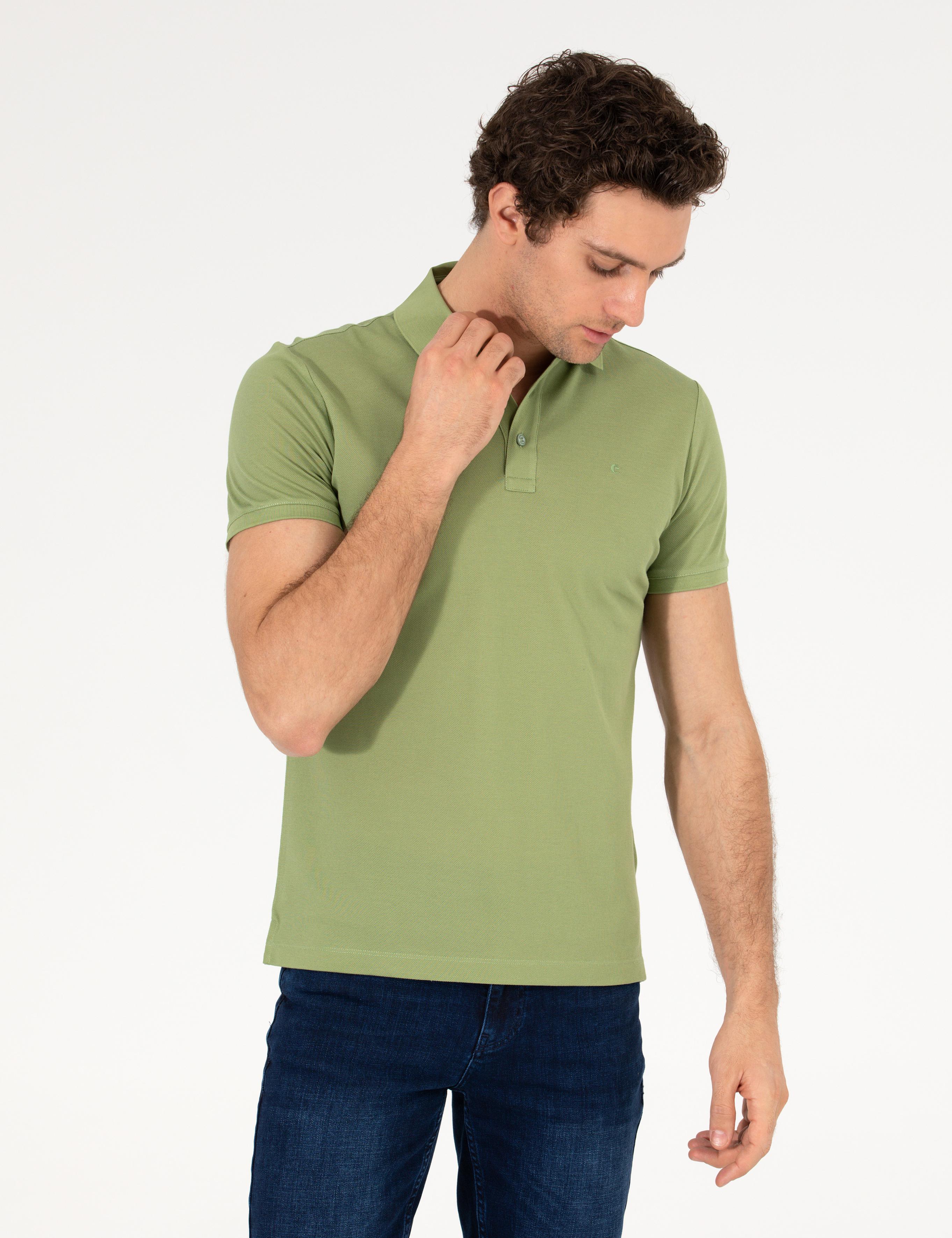 Açık Yeşil Polo Yaka Slim Fit Basic Merserize T-shirt - 50265364112