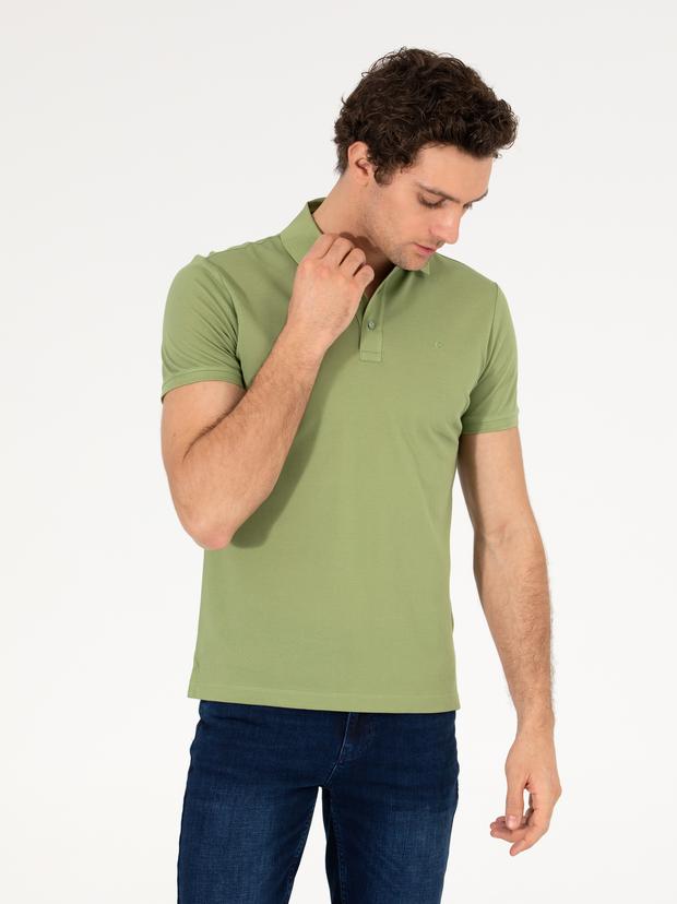 Açık Yeşil Polo Yaka Slim Fit Basic Merserize T-shirt