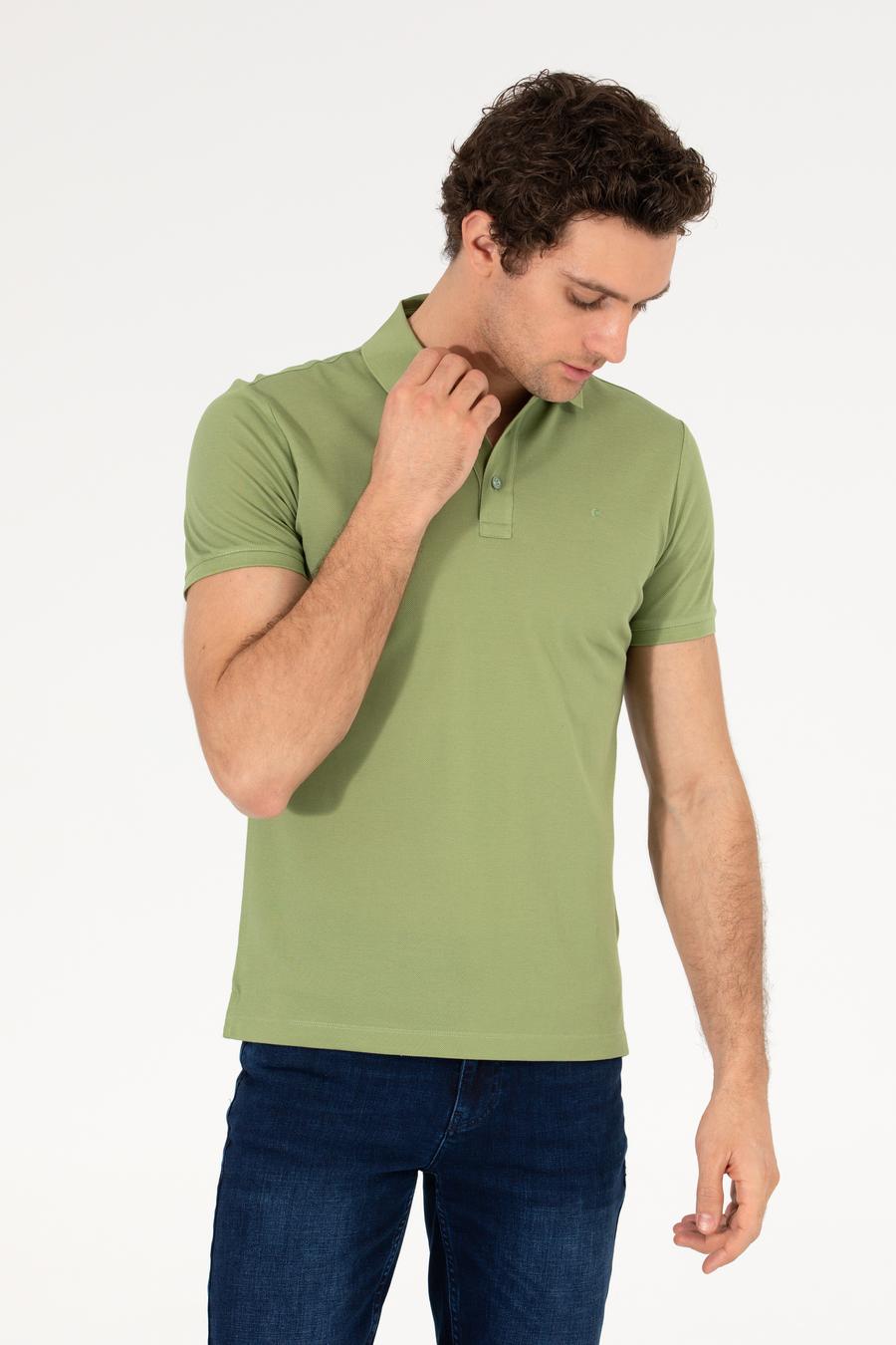 Açık Yeşil Polo Yaka Slim Fit Basic Merserize T-shirt - 50265364112