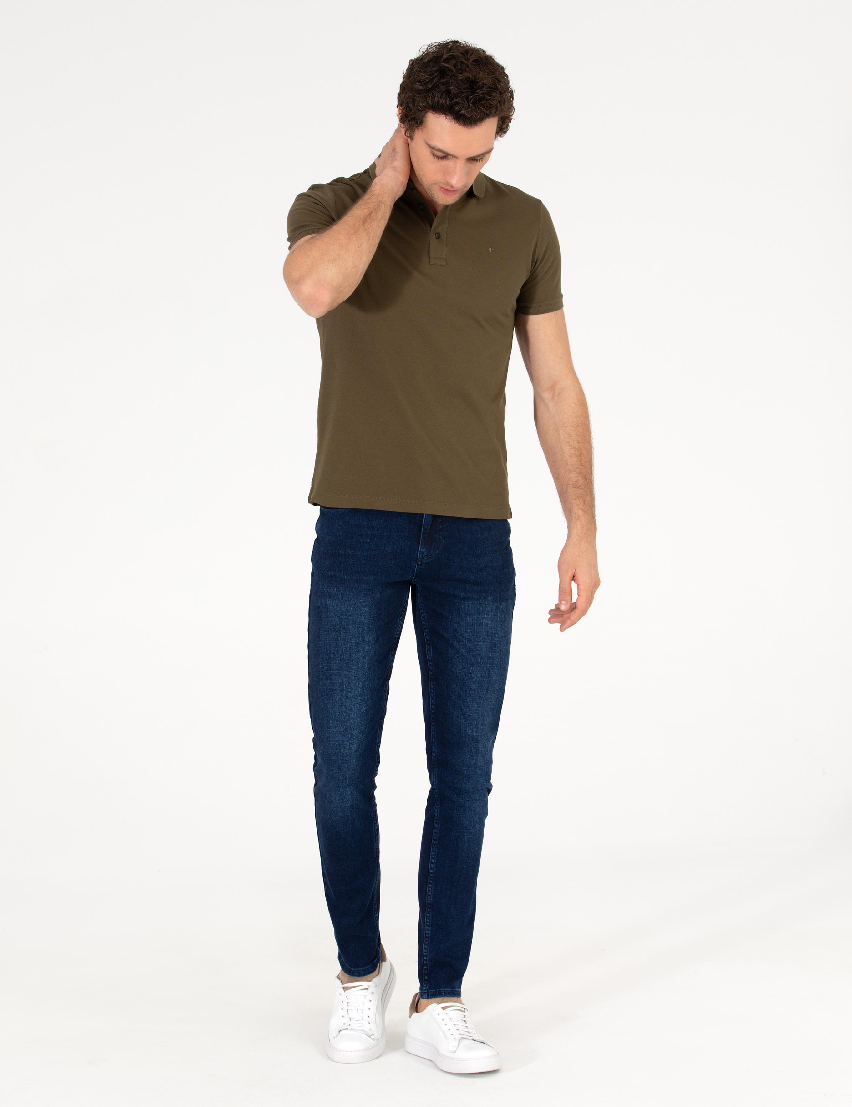 Haki Polo Yaka Slim Fit Basic Merserize T-shirt - 50265364116